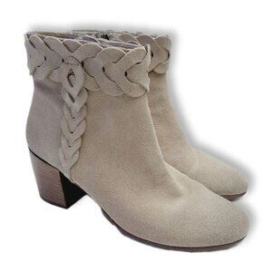 GEOX Respira Suede Ankle Boots Low Heel Side Zippers Beige Sz 7.5